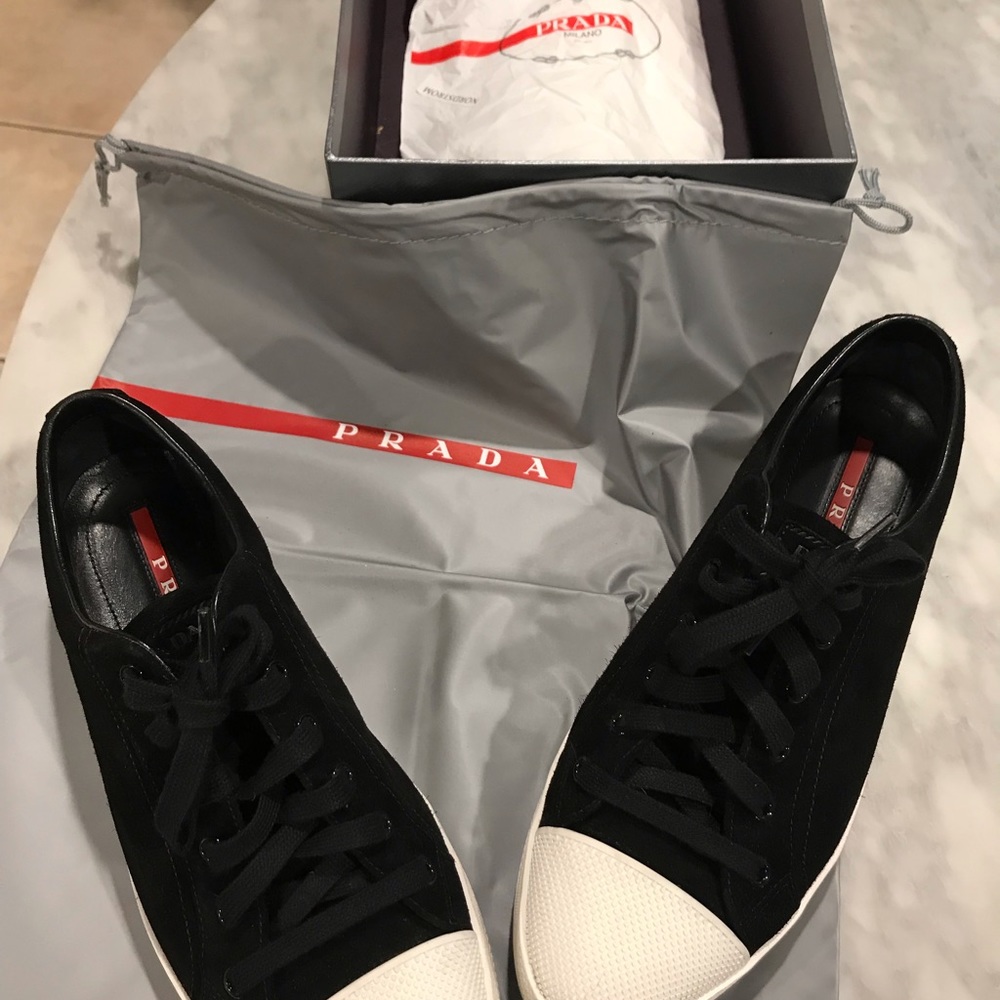 Prada size 10 black suede tennis shoes, comfy!